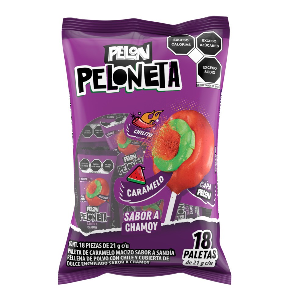 Chupetes Peloneta Chamoy Sandía Pelon 18 un x 21 g