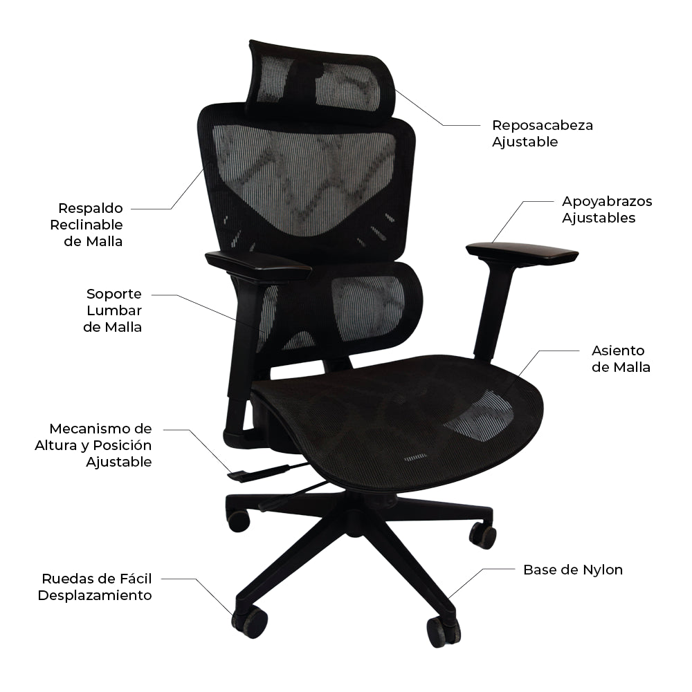 Silla Escritorio Ergonomic Series Nylon Black Home Logics 1 un