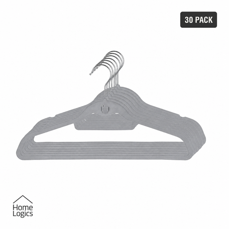 Set 30 Colgadores de Ropa Antideslizantes Gris Velvet Home Logics 30 un
