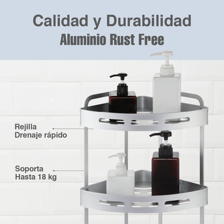 Organizador Esquinero Ducha Baño Multiuso 3 Pisos Aluminio Rust Free Home Logics 1 un