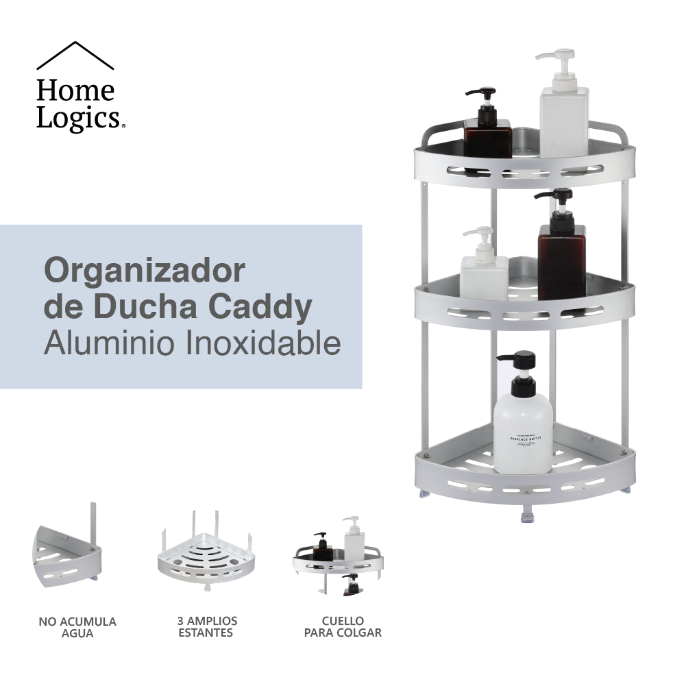 Organizador Esquinero Ducha Baño Multiuso 3 Pisos Aluminio Rust Free Home Logics 1 un