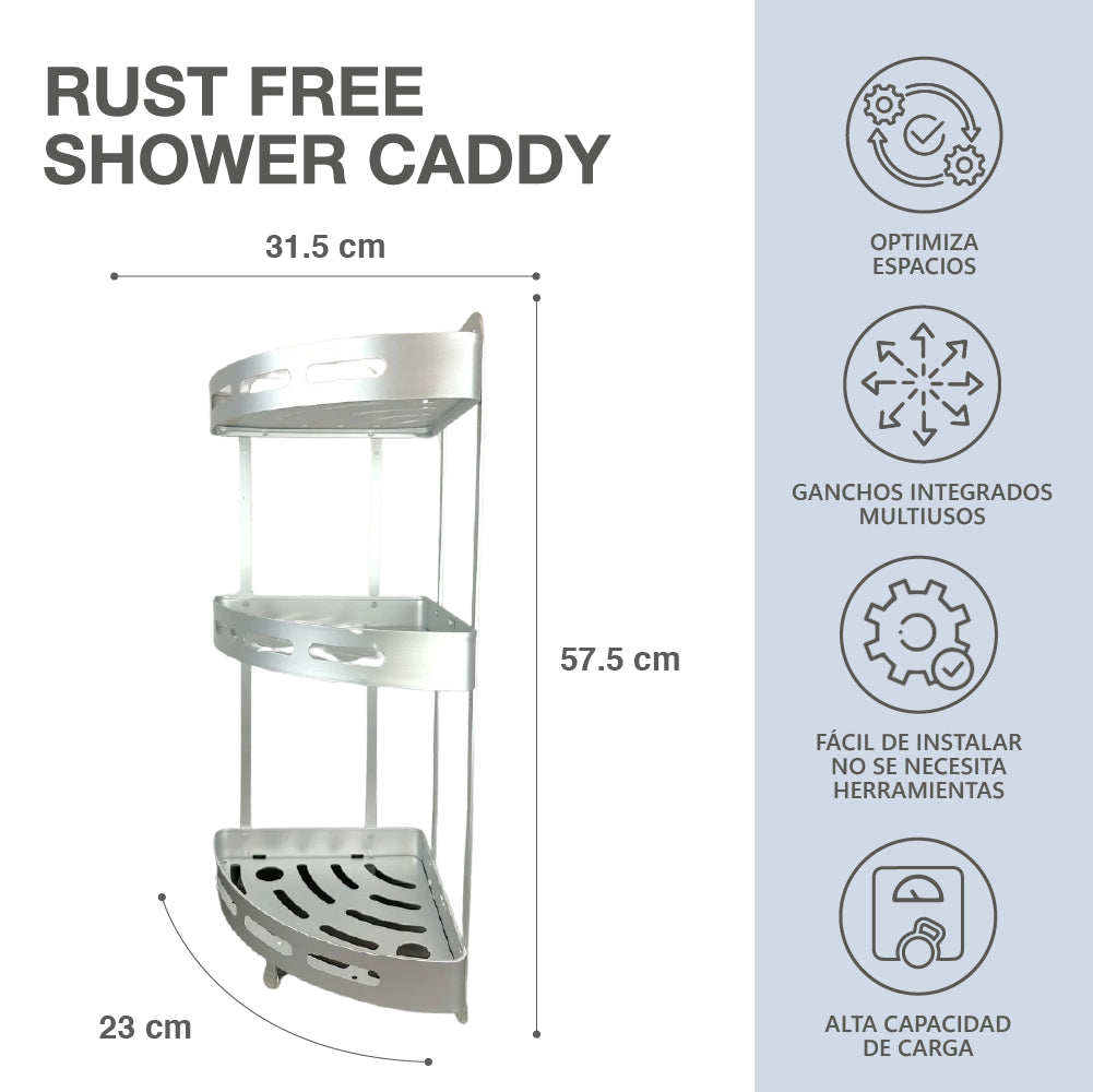 Organizador Esquinero Ducha Baño Multiuso 3 Pisos Aluminio Rust Free Home Logics 1 un