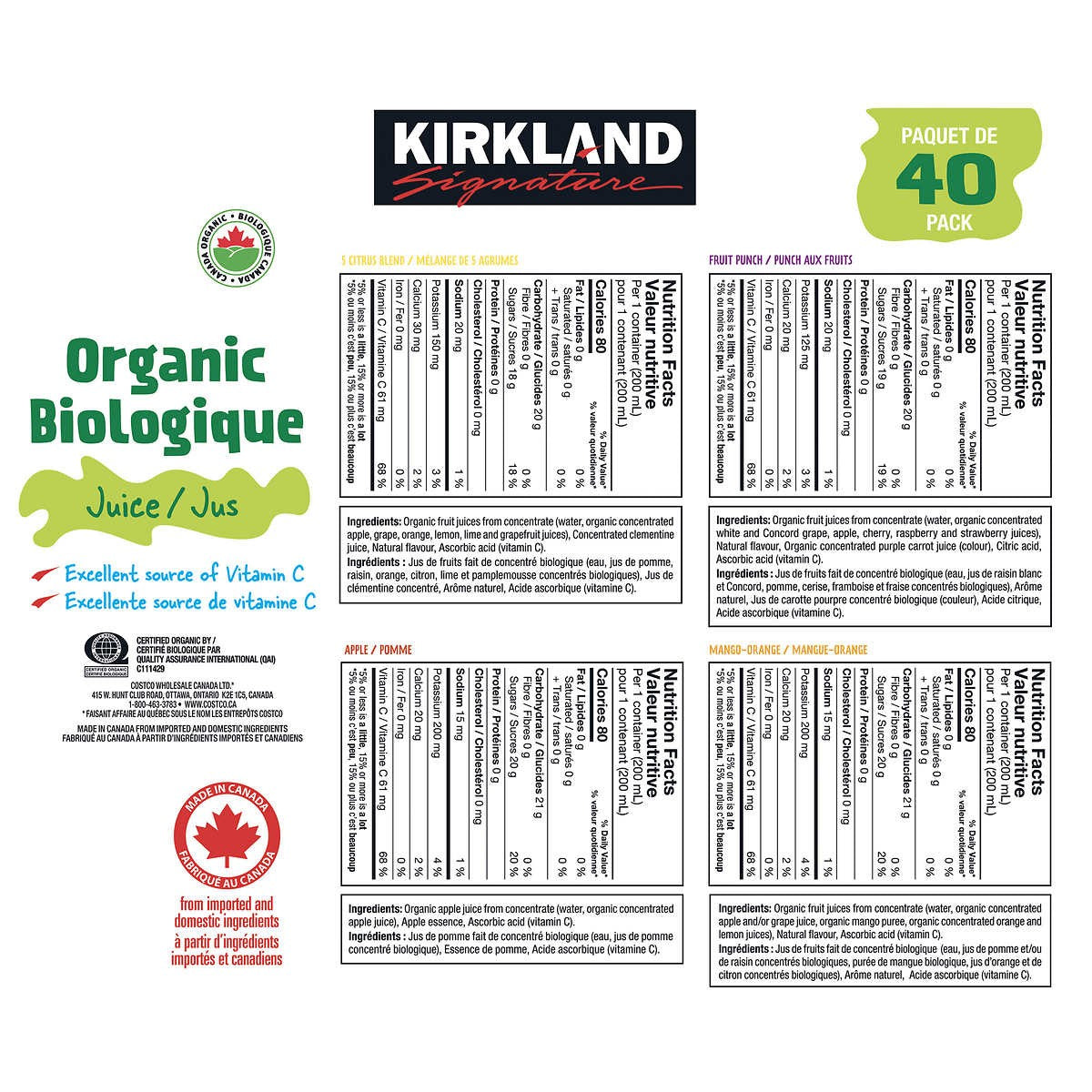 Jugos Variedades Kirkland 40 un x 200 ml