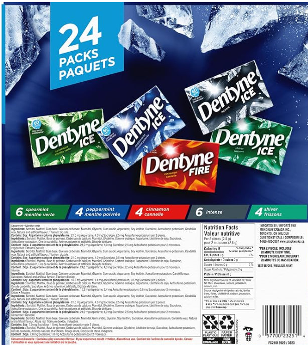 Chicles Ice sin Azúcar Variedades Dentyne 24 pack x 12 un