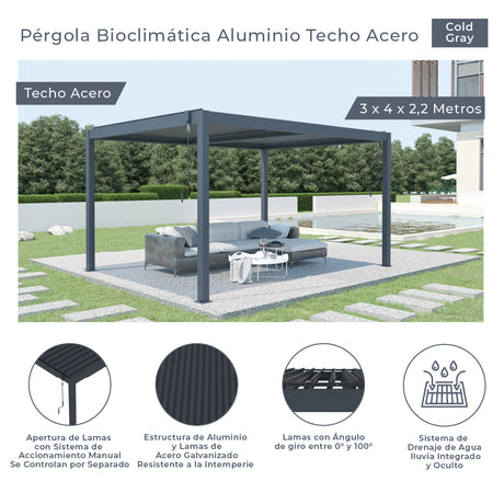 Pérgola Bioclimática Aluminio Techo Acero 3 x 4 m Sunseeker 1 un