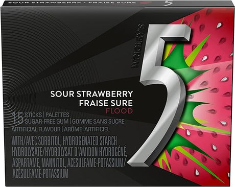 Chicles 5 Flood sin Azúcar Sour Strawberry Wrigley's 10 pack x 15 un