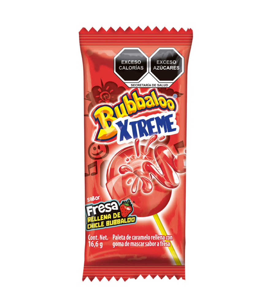 Chupetes Xtreme con Chicle Frutilla Bubbaloo 16.6 g