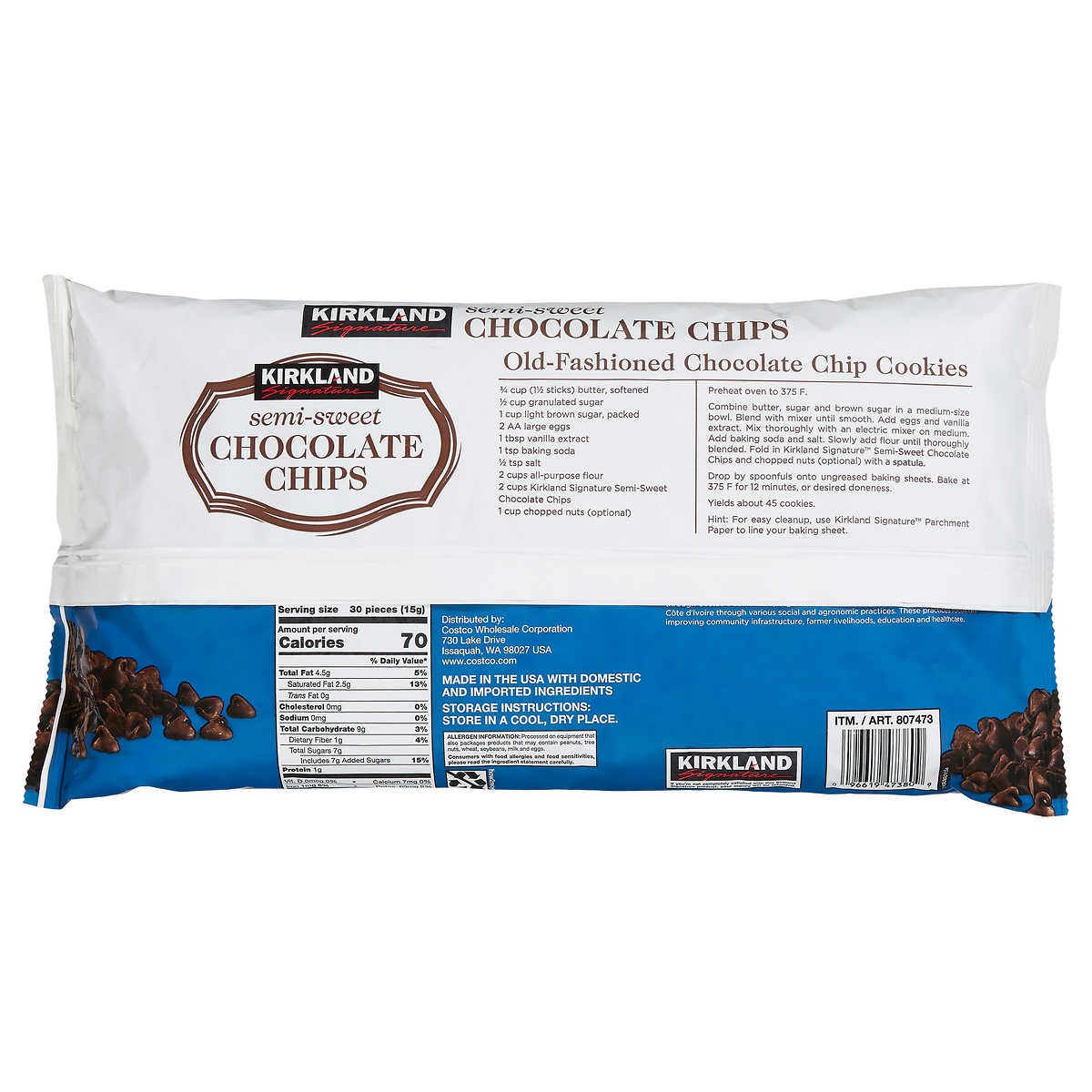 Chips Chocolate Semi Dulce con Vainilla Kirkland 2.04 kg