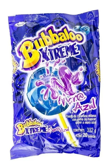 Chupetes Xtreme con Chicle Mora Bubbaloo 20 un x 16