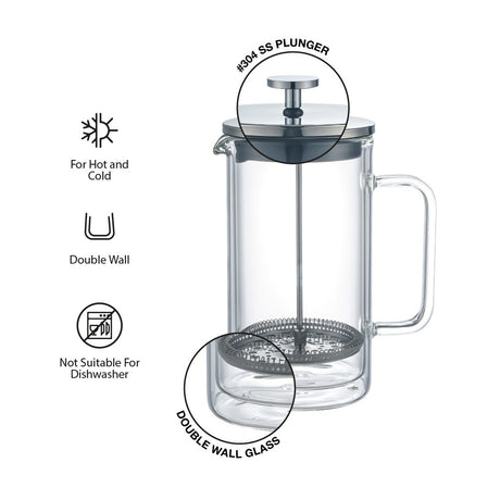 Cafetera Prensa Francesa Double Wall Glass 1 L Aramoro 1 un