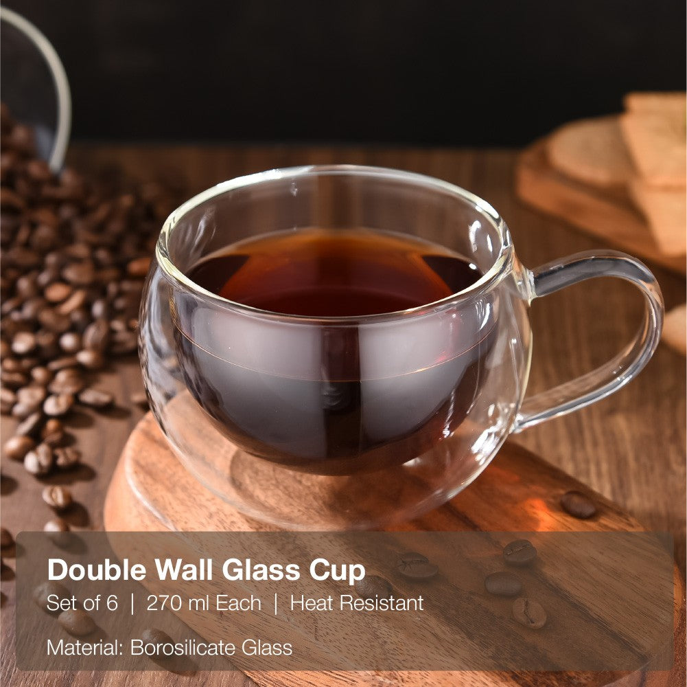 Taza Double Wall Glass 270 ml Aramoro 6 un