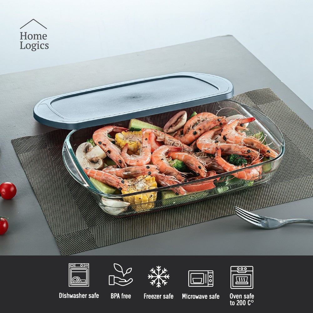 Fuente para Horno Vidrio Rectangular con Tapa 2 L Home Logics 1 un