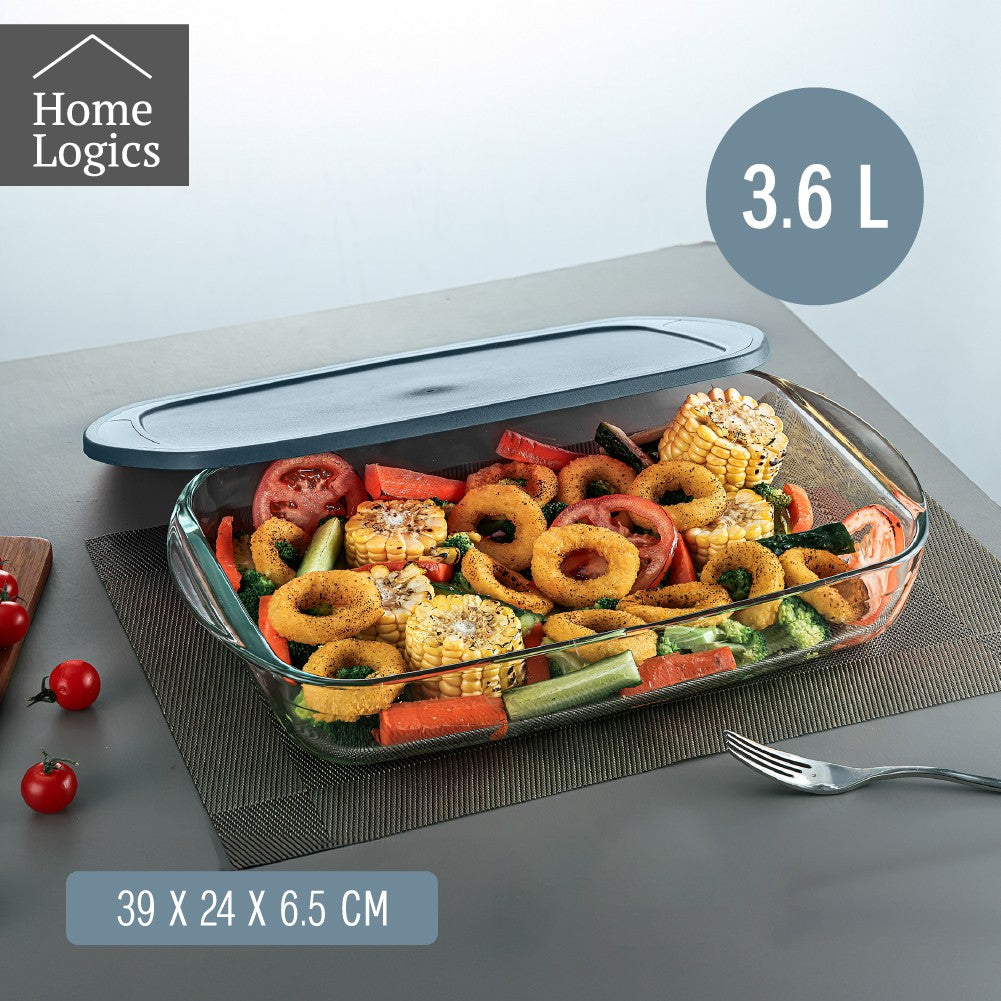 Fuente para Horno Vidrio Rectangular con Tapa 3.6 L Home Logics 1 un