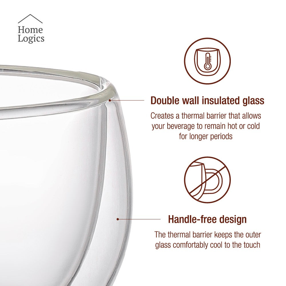 Set 4 Vasos Double Wall Glass Classic 100 ml Home Logics 4 un