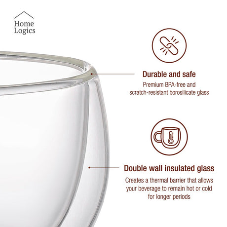 Set 4 Tazones Double Wall Glass 140 ml Home Logics 4 un