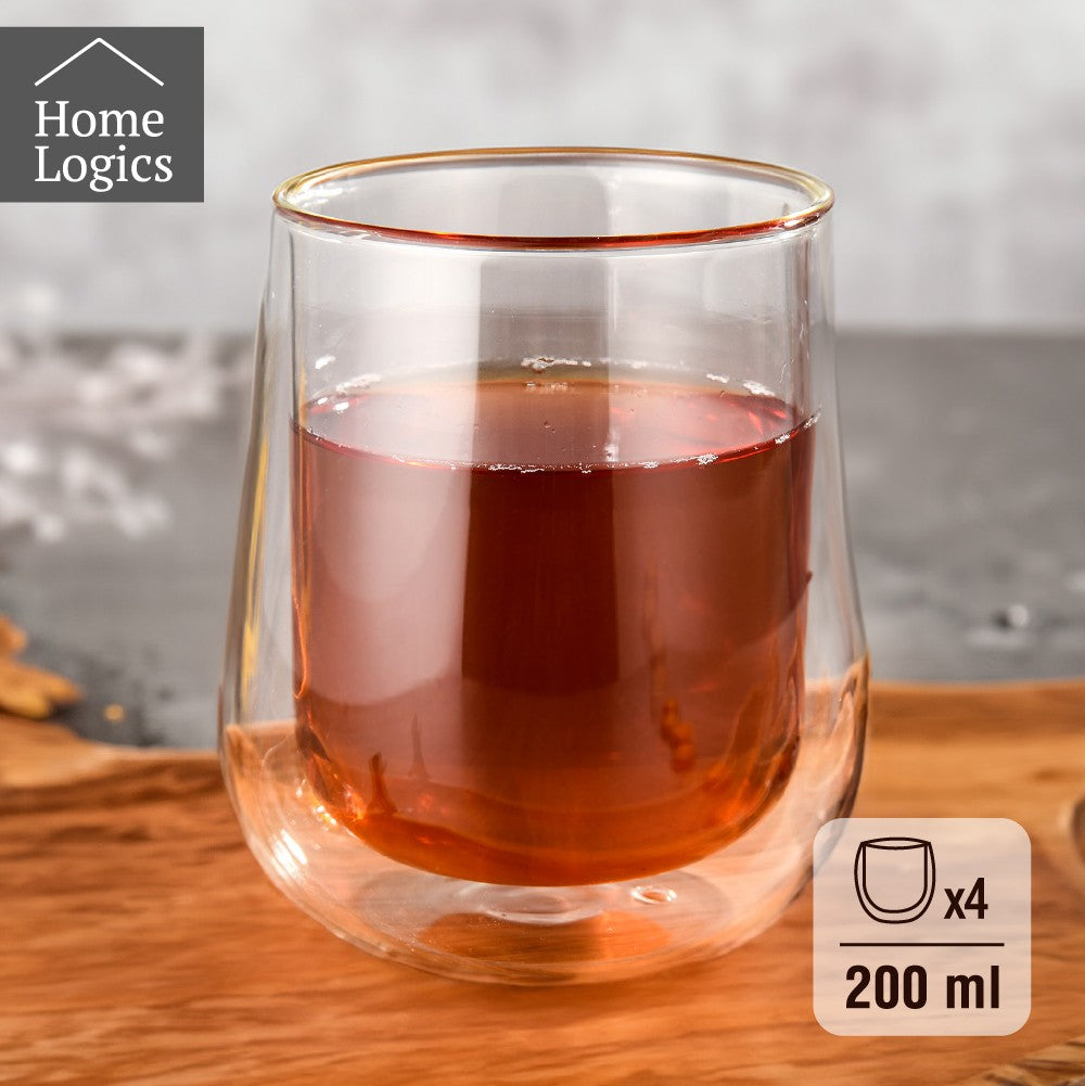 Set 4 Vasos Double Wall Glass Modern 200 ml Home Logics 4 un