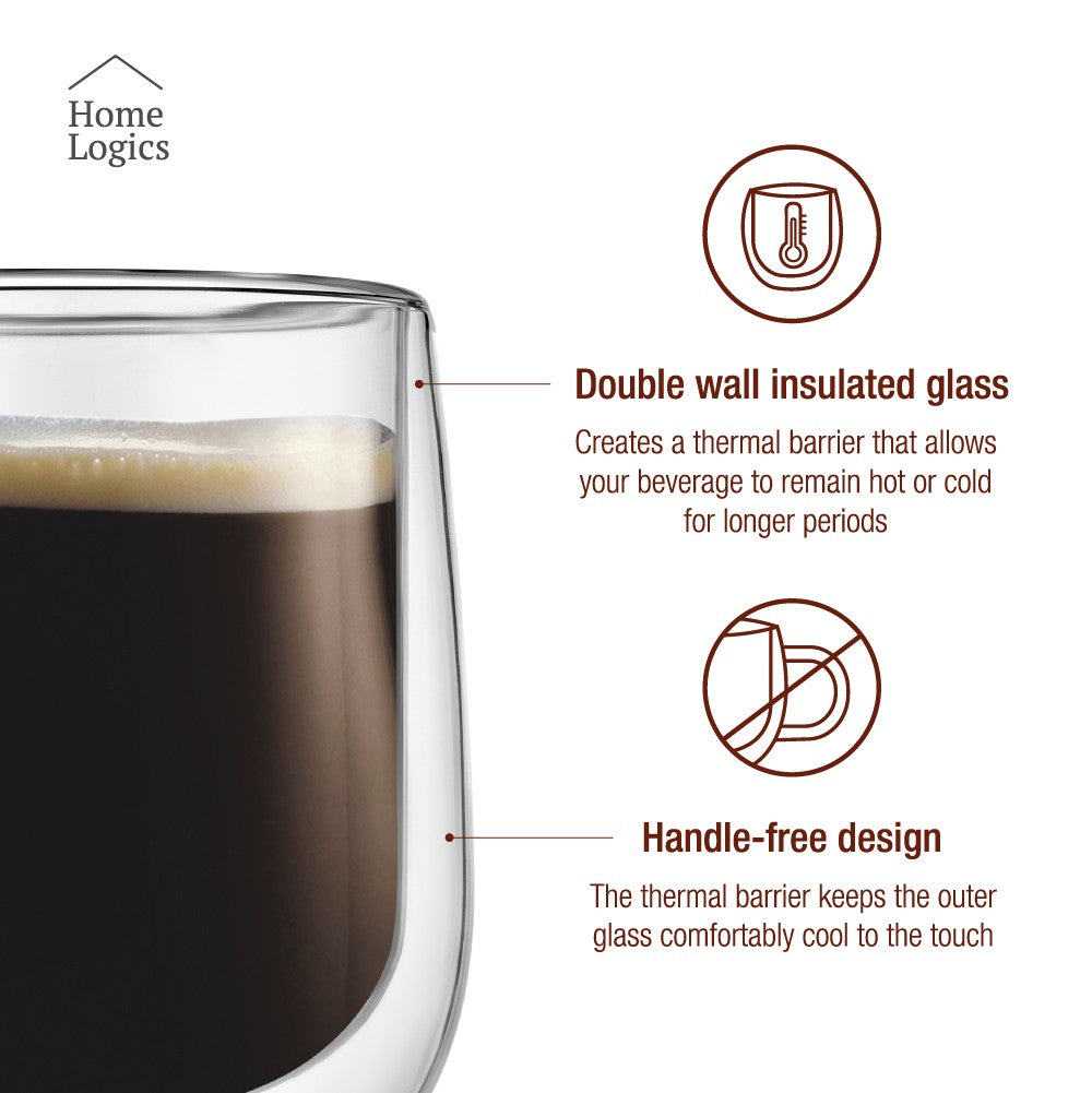 Set 4 Vasos Double Wall Glass Modern 200 ml Home Logics 4 un