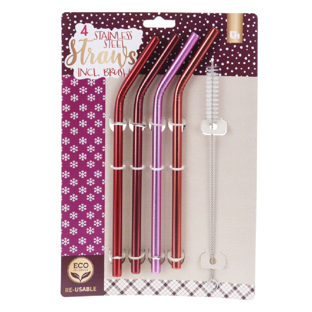 Set 4 Bombillas Acero Inoxidable con Cepillo Pink Excellent Houseware 1 un