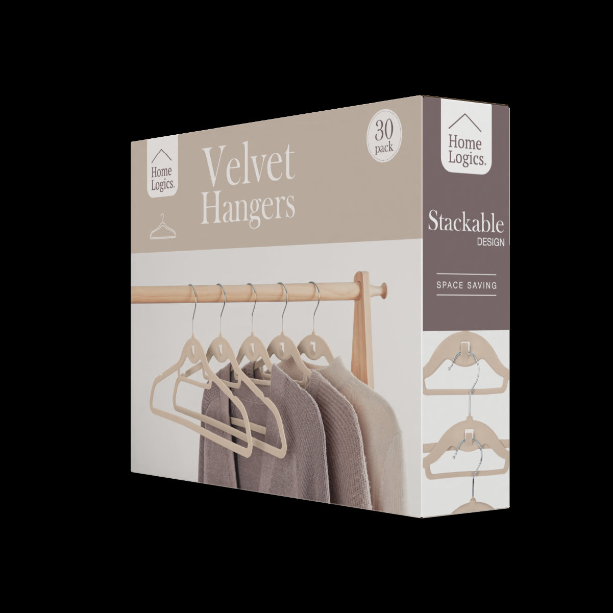 Set 30 Colgadores de Ropa Antideslizantes Beige Velvet Home Logics 30 un