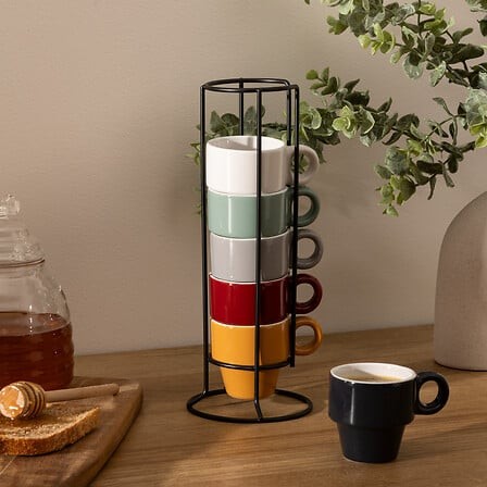 Set 6 Tazas Espresso Colorama con Rack 50 ml SG 6 un