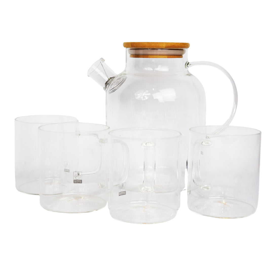 Set 5 Tetera con Tazas Single Wall Glass Aramoro 5 un