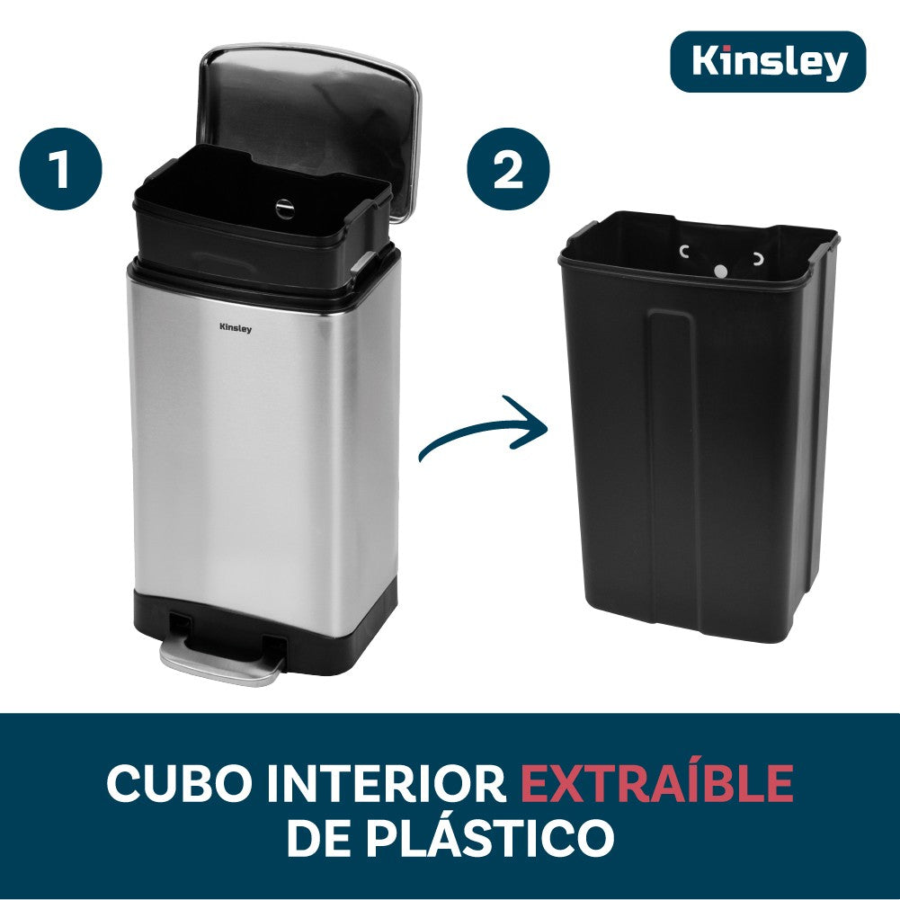 Basurero con Pedal Acero Inoxidable 40L Kinsley 1 un