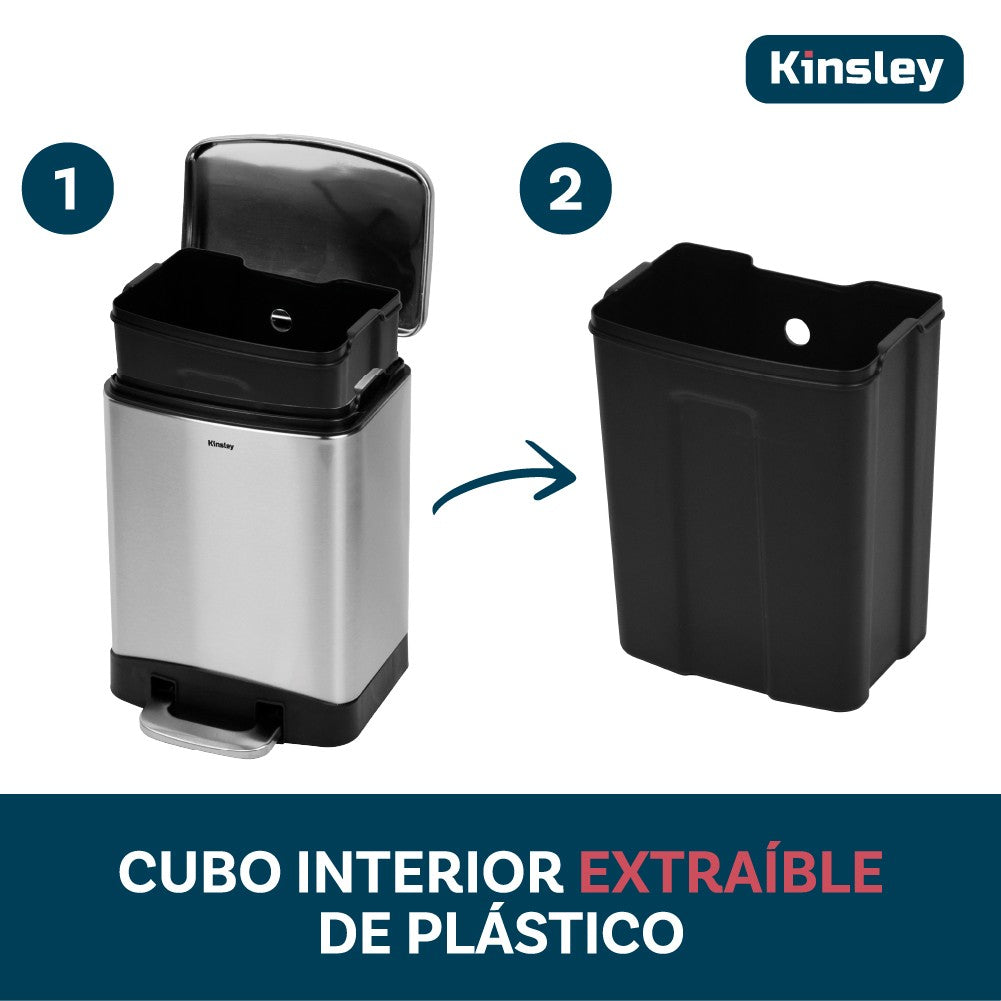 Basurero con Pedal Acero Inoxidable 12L Kinsley 1 un