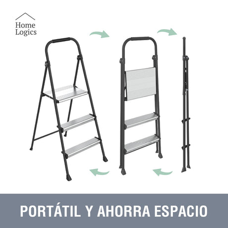 Escalera Plegable 3 Peldaños Aluminio Home Logics 1 un