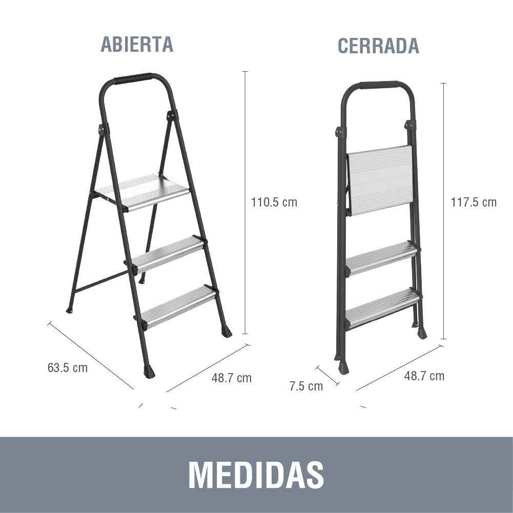 Escalera Plegable 3 Peldaños Aluminio Home Logics 1 un