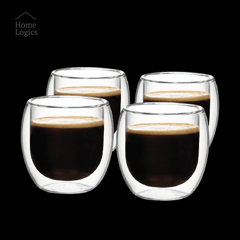 Set 4 Vasos Double Wall Glass Classic 100 ml Home Logics 4 un