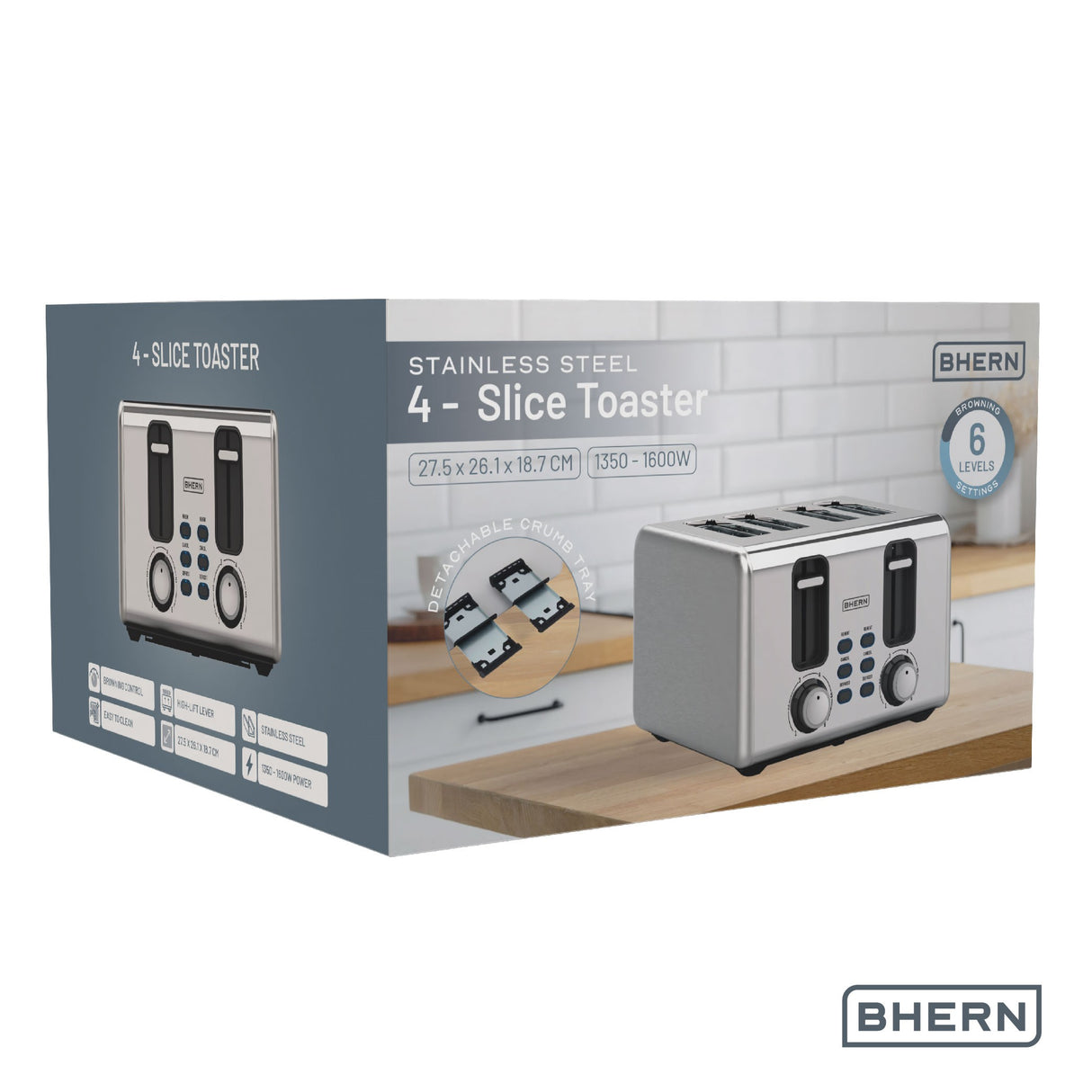 Tostador Eléctrico Acero Inoxidable 4 Bhern