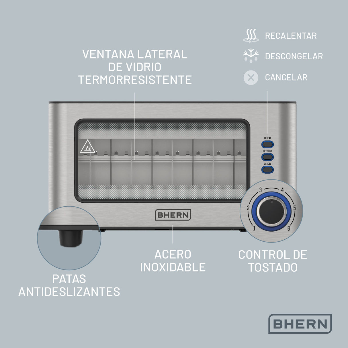 Tostador Eléctrico Acero Inoxidable 2 Bhern