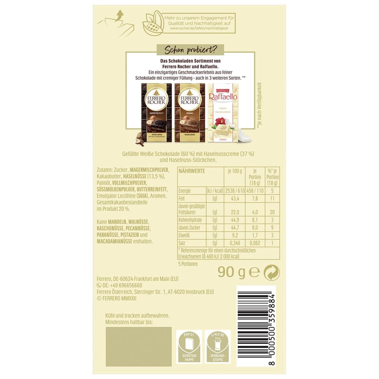 Chocolate Blanco Avellana Ferrero Rocher 90 g