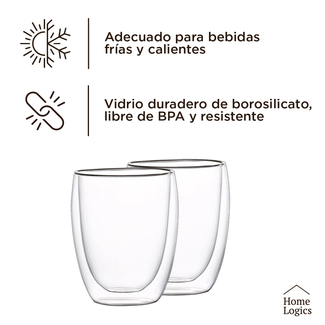 Set 4 Tazas Vidrio Doble Pared 350 ml Home Logics 1 un