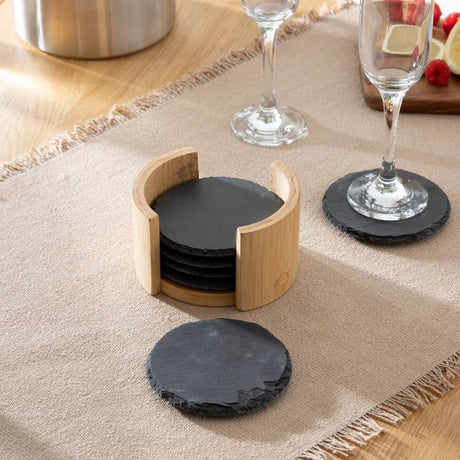 Juego 6 Posavasos Pizarra 10Cm Diám. Con Soporte SG 1 un