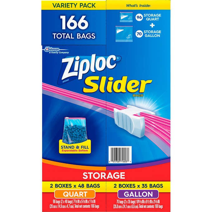 Bolsas Plásticas 2 Variedades Slider Ziploc 166 un