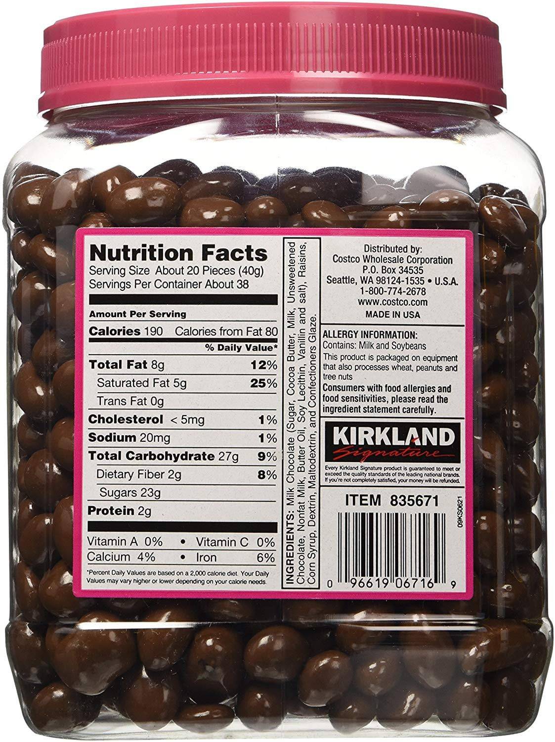 Pasas Bañadas en Chocolate Kirkland 1.53 kg