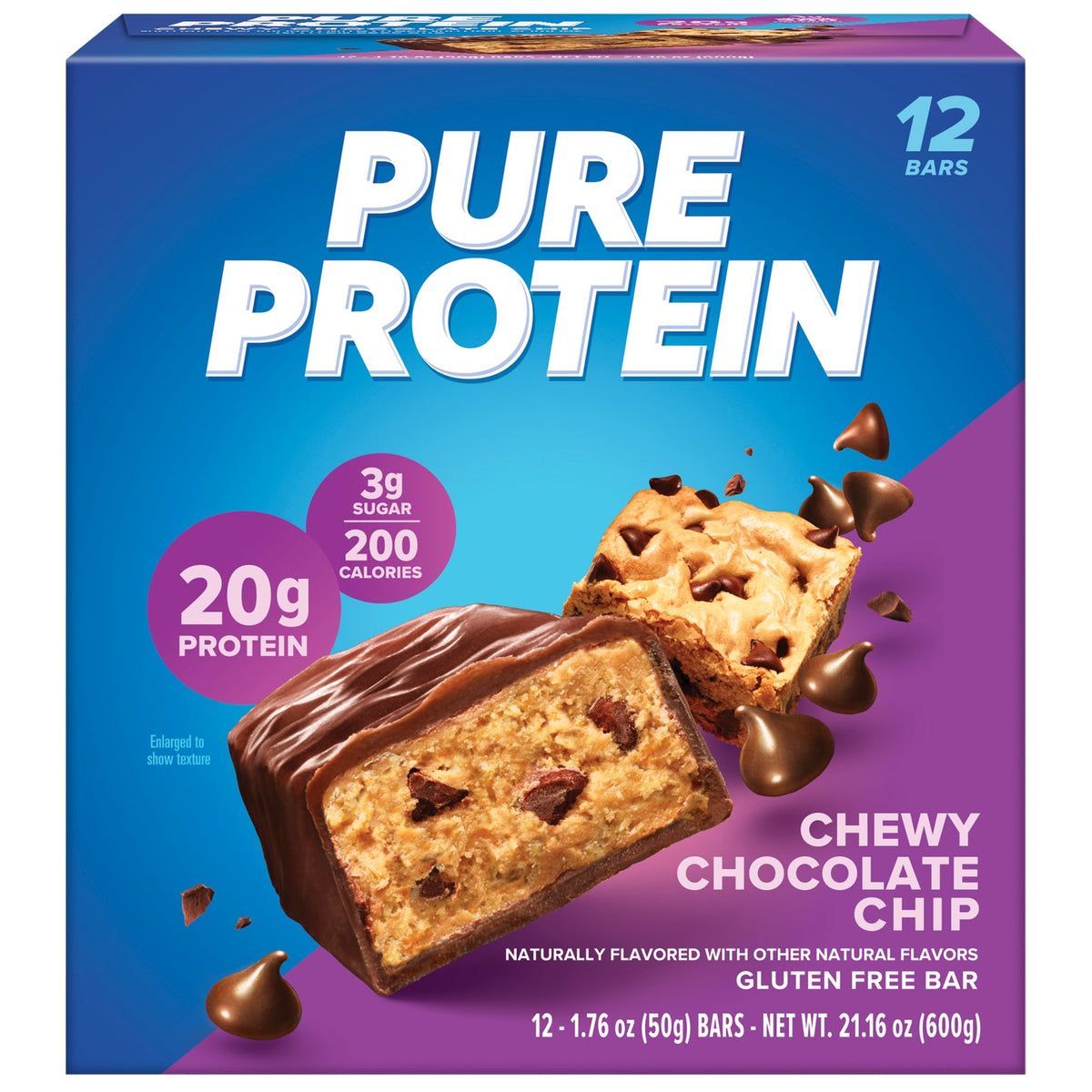 Barrita de Proteína Chewy Chocolate Chip Pure Protein 12 x 50 g
