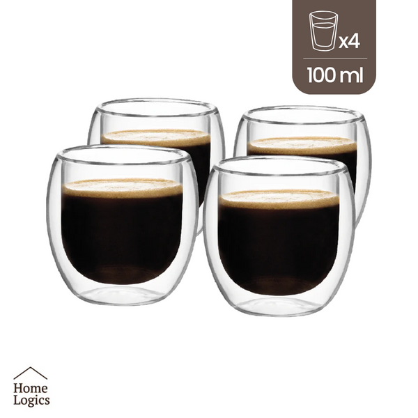 Set 4 Vasos Vidrio Doble Pared Classic 100 ml Home Logics 1 un