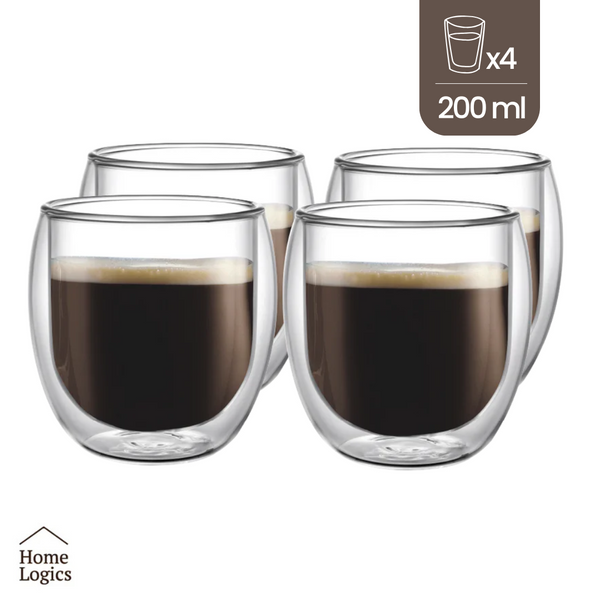 Set 4 Vasos Vidrio Doble Pared Classic 200 ml Home Logics 4 un