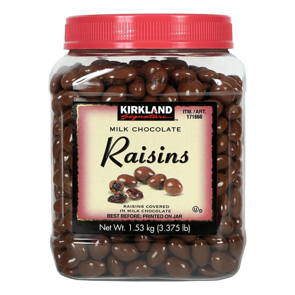 Pasas Bañadas en Chocolate Kirkland 1.53 kg