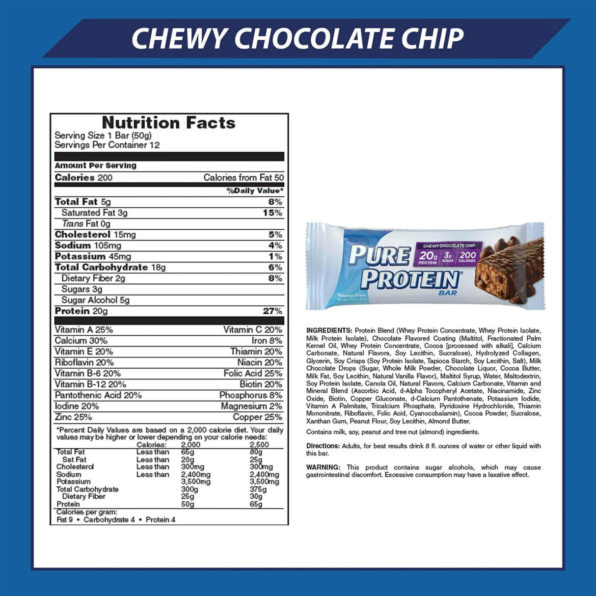 Barrita de Proteína con Chips de Chocolate Pure Protein 50 g