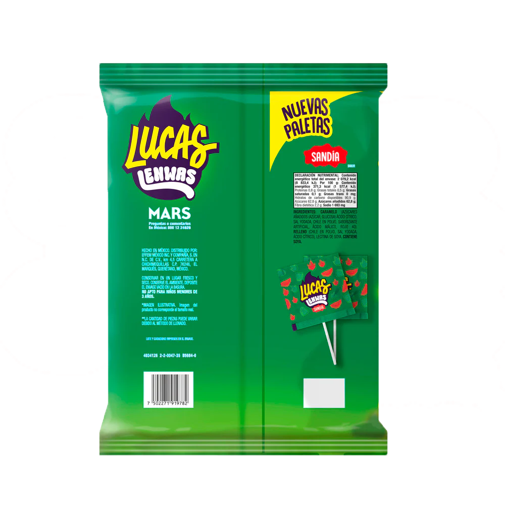 Chupetes Lenwas Sandía Lucas 40 x 14 g