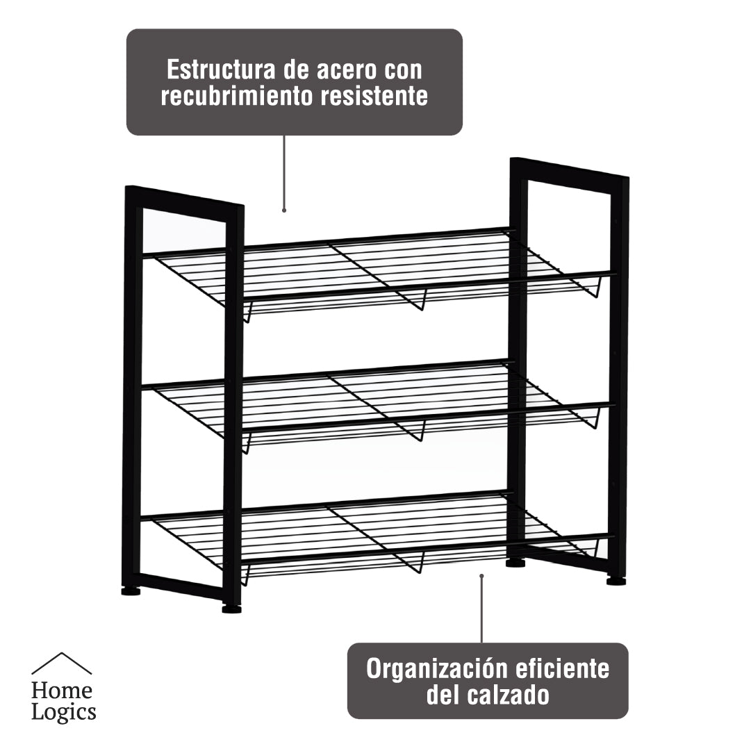 Rack Organizador Zapatos 3 Niveles Acero Home Logics 1 un