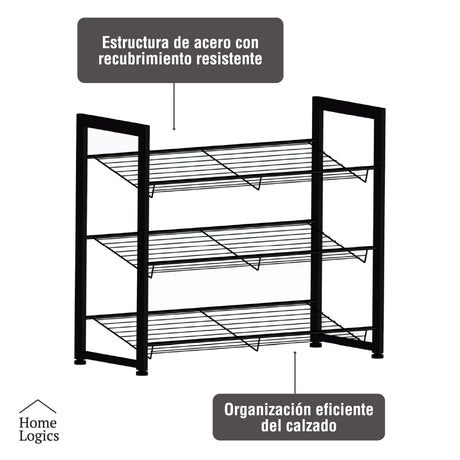 Rack Organizador Zapatos 3 Niveles Acero Home Logics 1 un