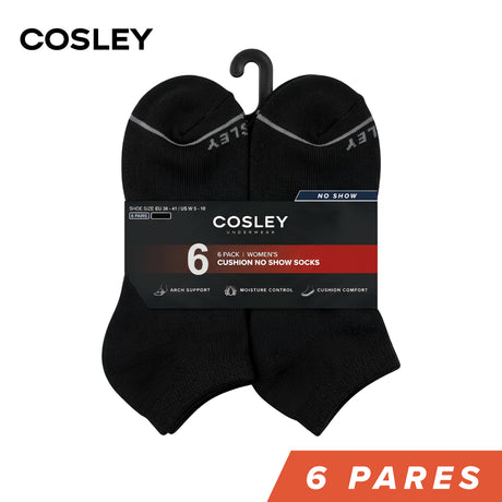 Calcetines Mujer Acolchados No Show Black Cosley Pack 6