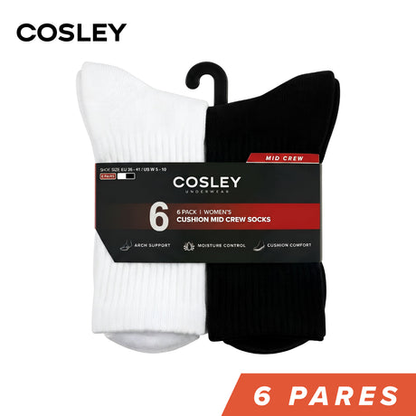 Calcetines Mujer Cushion Mid-Crew Black&White Cosley Pack 6