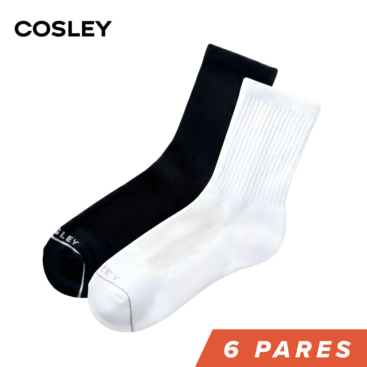 Calcetines Mujer Cushion Mid-Crew Black&White Cosley Pack 6