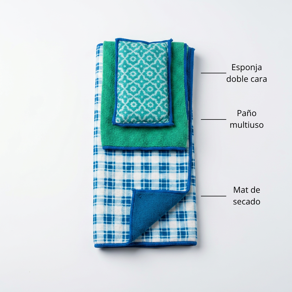 Set limpieza 3 Piezas Microfibra Bright Box Azul 1 un