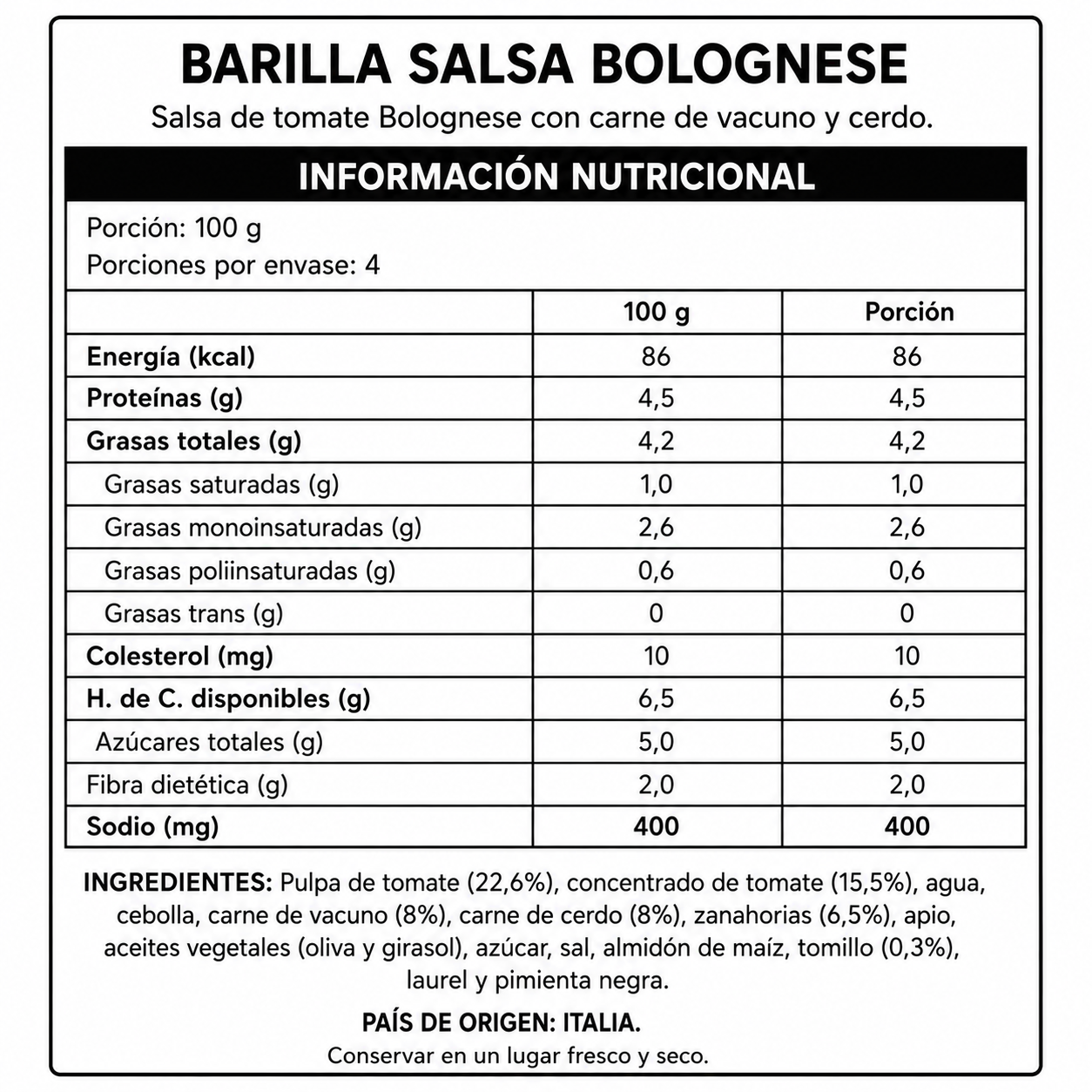 Salsa de Tomate Boloñesa Barilla 400 g